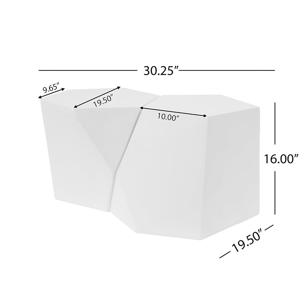 Christopher Knight Home Skyles Coffee Table Set of 2, Geometric Lightweight Concrete Patio End Table, Contemporary Home Decor, Flexible Indoor Outdoor Coffee Tables, No Assembly Required, White