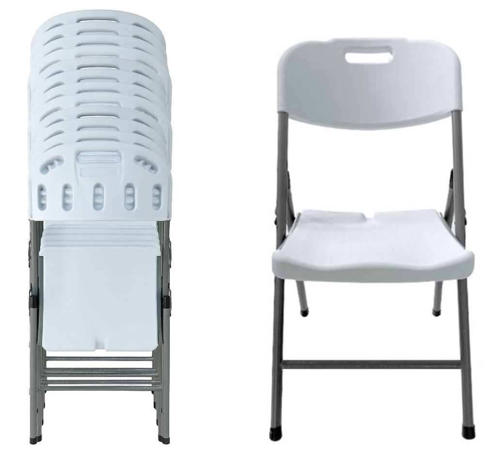 BTEXPERT White Folding Chair Steel Frame Commercial Heavy Duty Foldable Chair Portable HDPE Plastic Seat Event Chair for Indoor Outdoor Wedding Party Picnic Kitchen Dining Church School Set of 12
