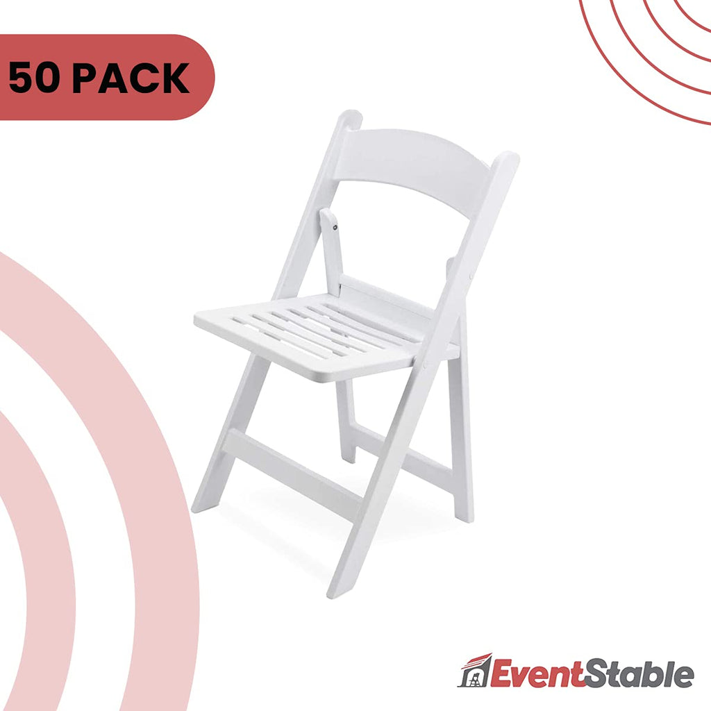 EventStable Titan PRO Resin Folding Chair - Indoor/Outdoor Lightweight Chair - Slatted Seat Folding Chair for Weddings Parties Events - 50 Pack