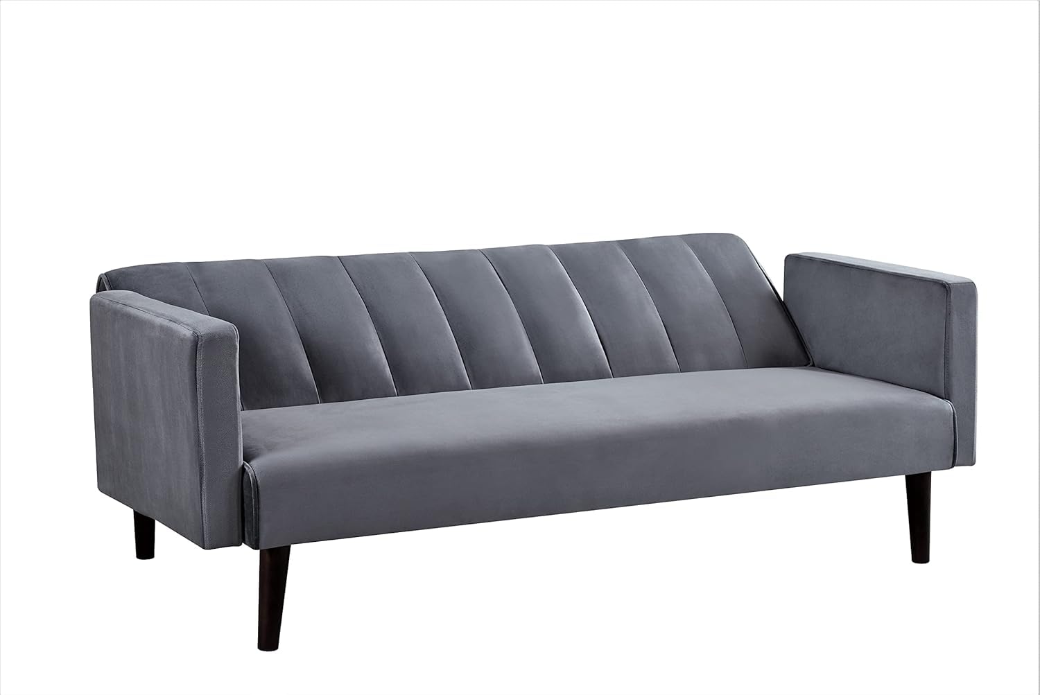 Container Furniture Direct 72" Velvet Convertible Futon Sofa Bed - Full Out Twin Sleeper Couch w/Channel Stitch, Wood Frame & High-Density Foam - Space-Saving for Apartments/Dorms, Grey