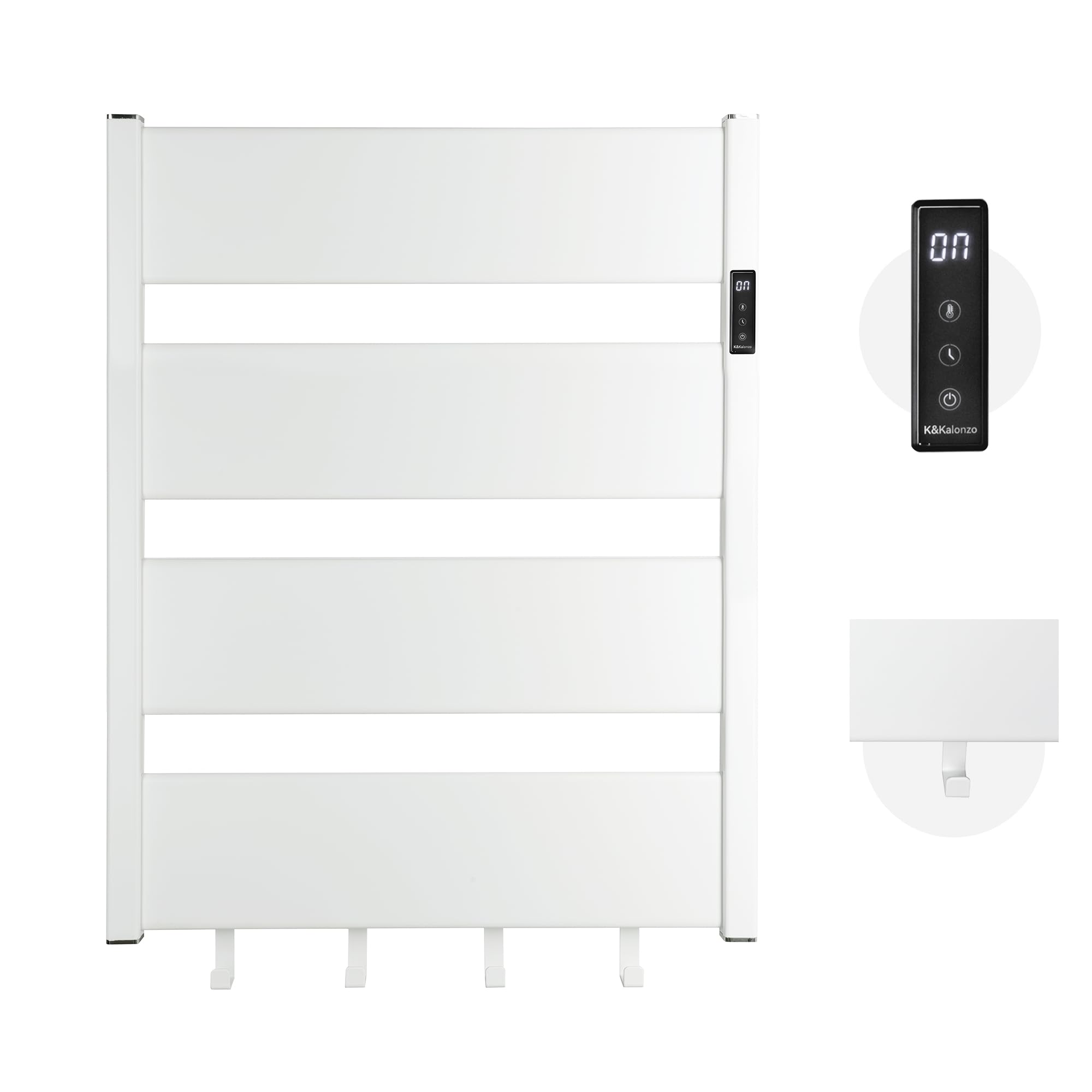 K&KALONZO Towel Warmer for Bathroom, Wall-Mounted Heated Towel Rack with Built-in Timer, Waterproof Alumnimum Electric Towel Heater, Support Plug-in and Hardwired, White, H4-W