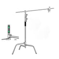 280cm Pro C-Stand Light Stand – Stainless Steel with 103cm Boom Arm, Adjustable Base, 2 Grip Heads, Carrying Bag, Sandbag & Clips for Photography & Video Lighting