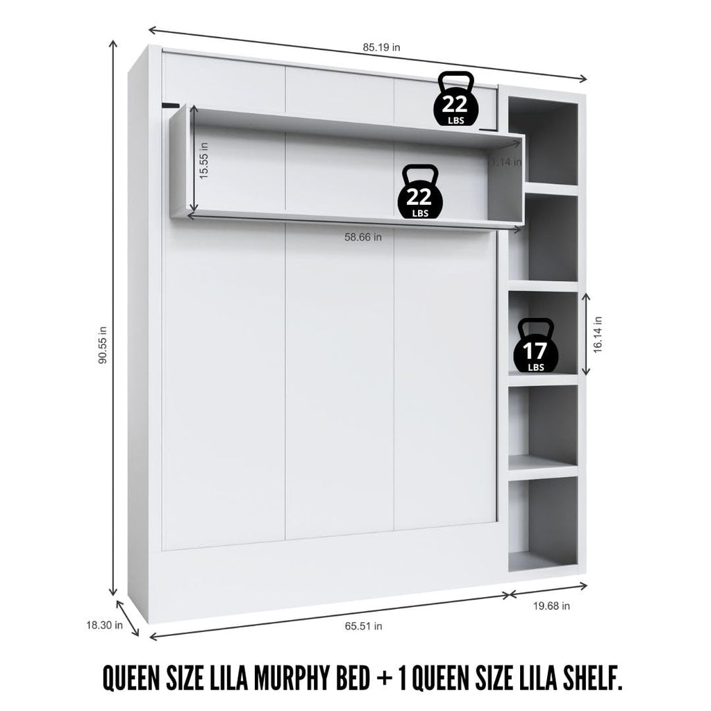 Oakland Living Easy-Lift Queen Murphy Wall Bed in Grey with Bookshelf