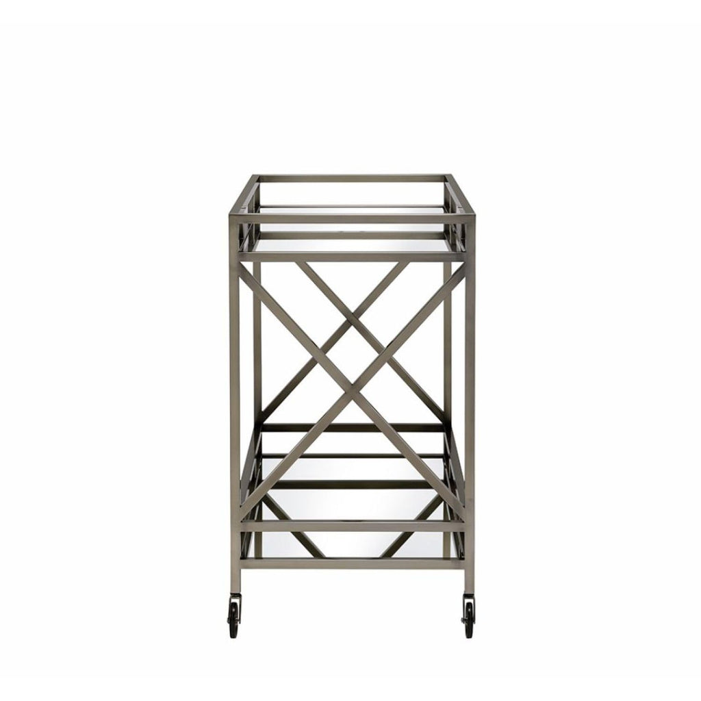 Kristensen Mirrored & Antique Gold Finish Serving Cart - Antique Gold - Serving Cart with Mirrored Top & Shelf - Elegant Finish