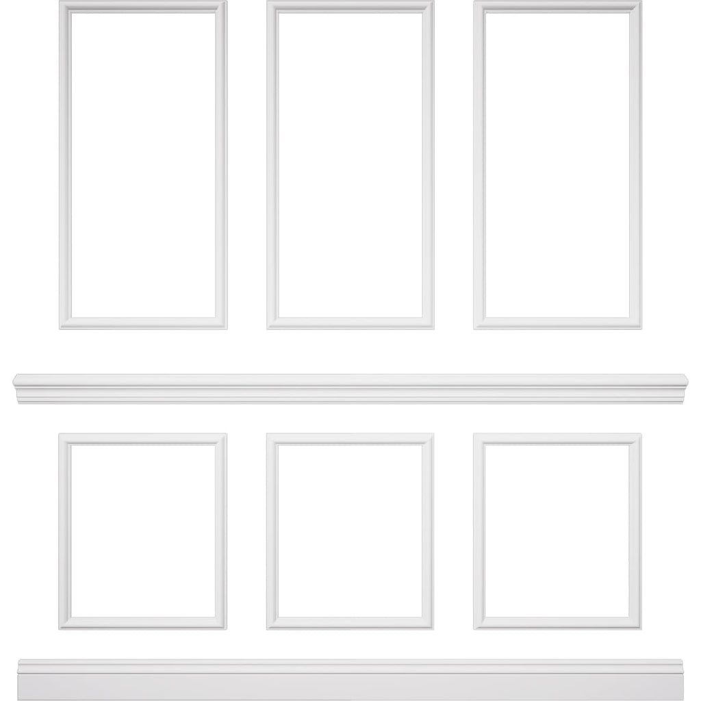 94 1/2"L (Adjustable 108"H to 132"H) Ashford Square Panel Stacked Wall Wainscot Paneling Kit