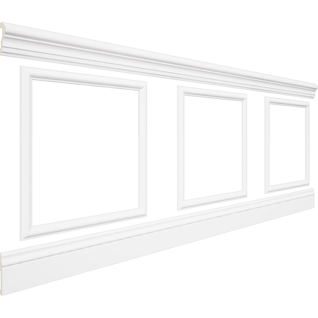 94 1/2"L (Adjustable 36"H to 40"H) Ashford Square Panel Traditional Wainscot Paneling Kit