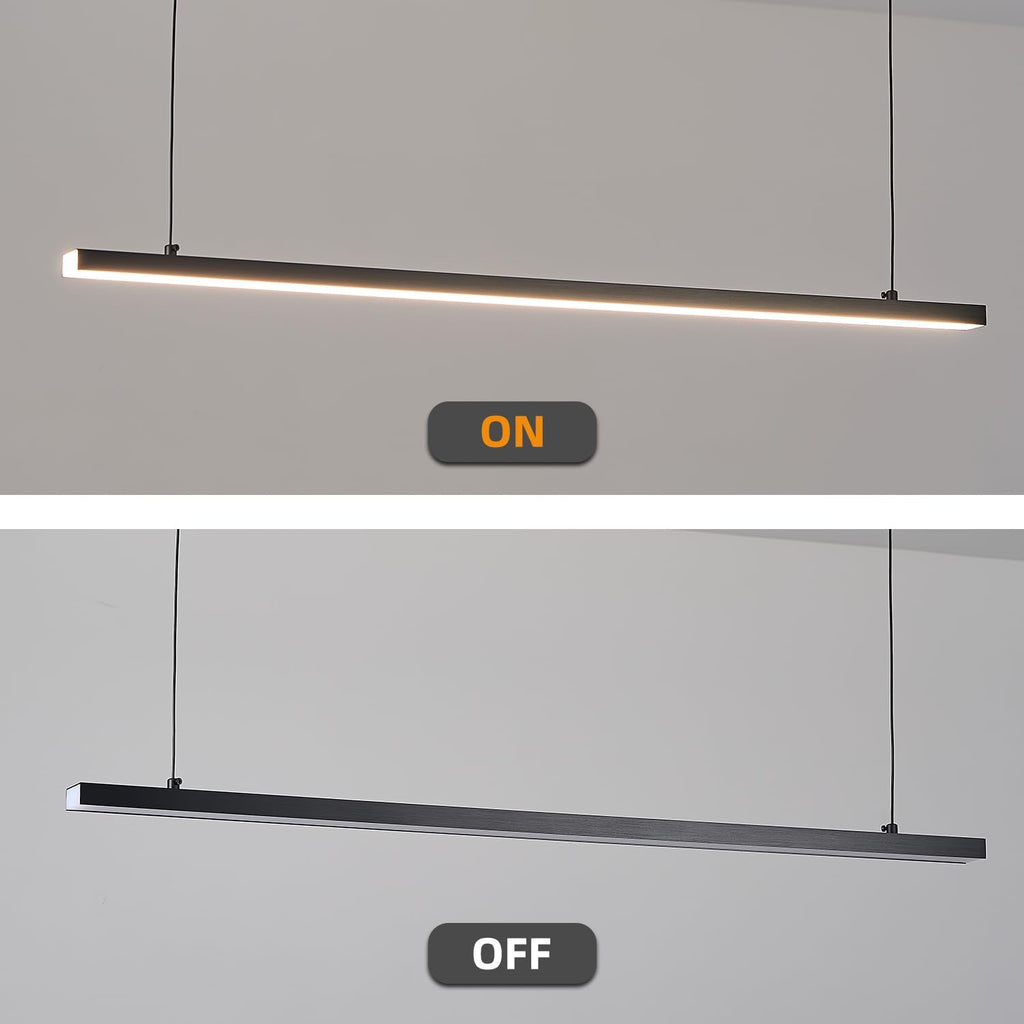 Black long chandelier, dining room light, Nordic modern minimalist style, office, long bar counter, kitchen light, color temperature adjustable from 3000K to 6000K, LED chandelier, 70.87 inches