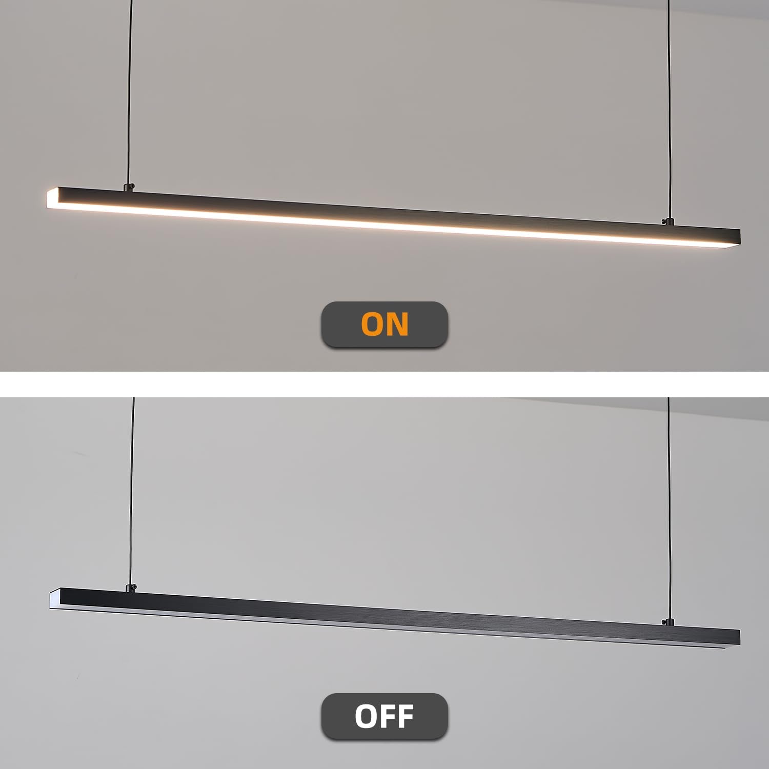Black long chandelier, dining room light, Nordic modern minimalist style, office, long bar counter, kitchen light, color temperature adjustable from 3000K to 6000K, LED chandelier, 70.87 inches