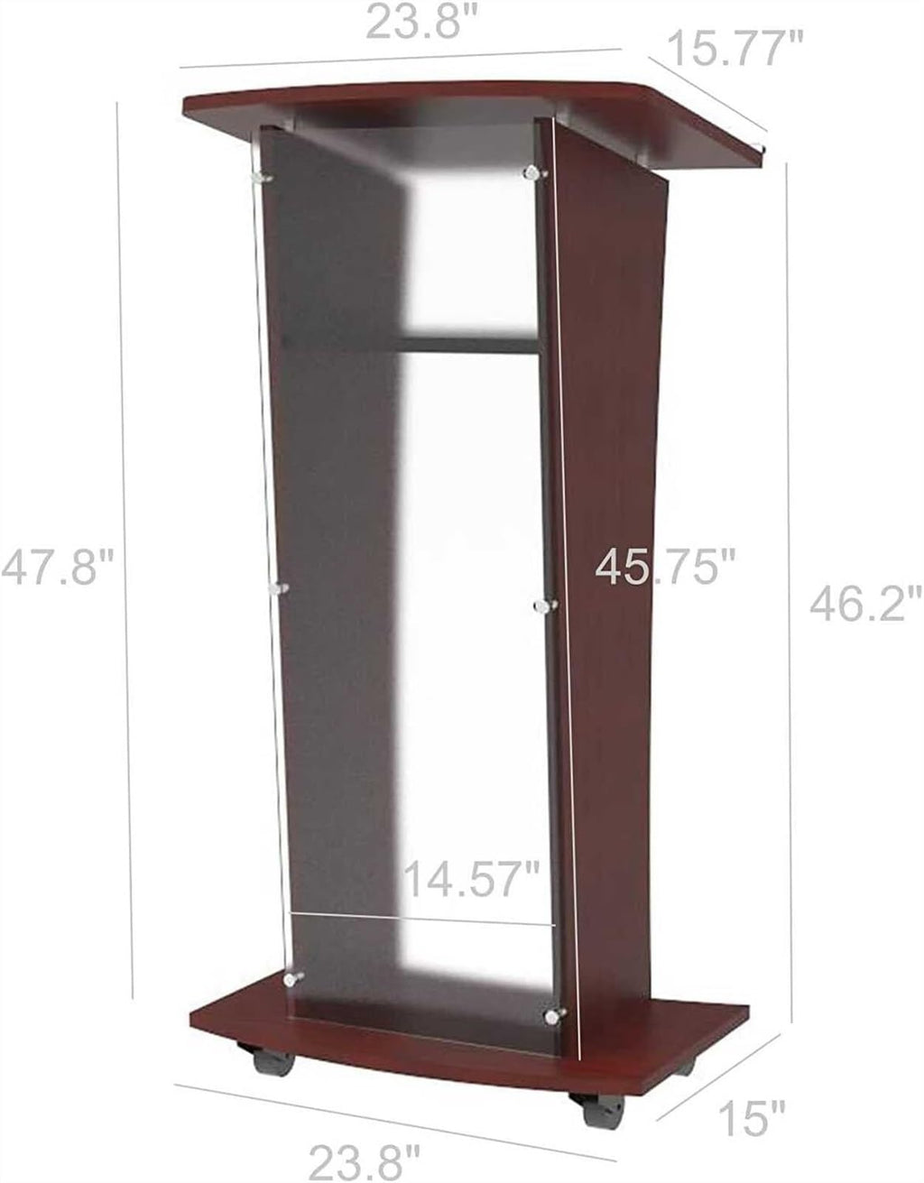 DHXIAMZ Acrylic Lectern Podium Stand with Casters Shelves and Cu ed Frosted Front Panel 48" Tall Wood Podium for Church Floor