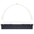 VGLQNRPT Double Sun Lounger with Adjustable Canopy, 2-Person Outdoor Patio Rattan Daybed with Cream Cushions, Weather-Resistant Garden Lounge Chair, Black