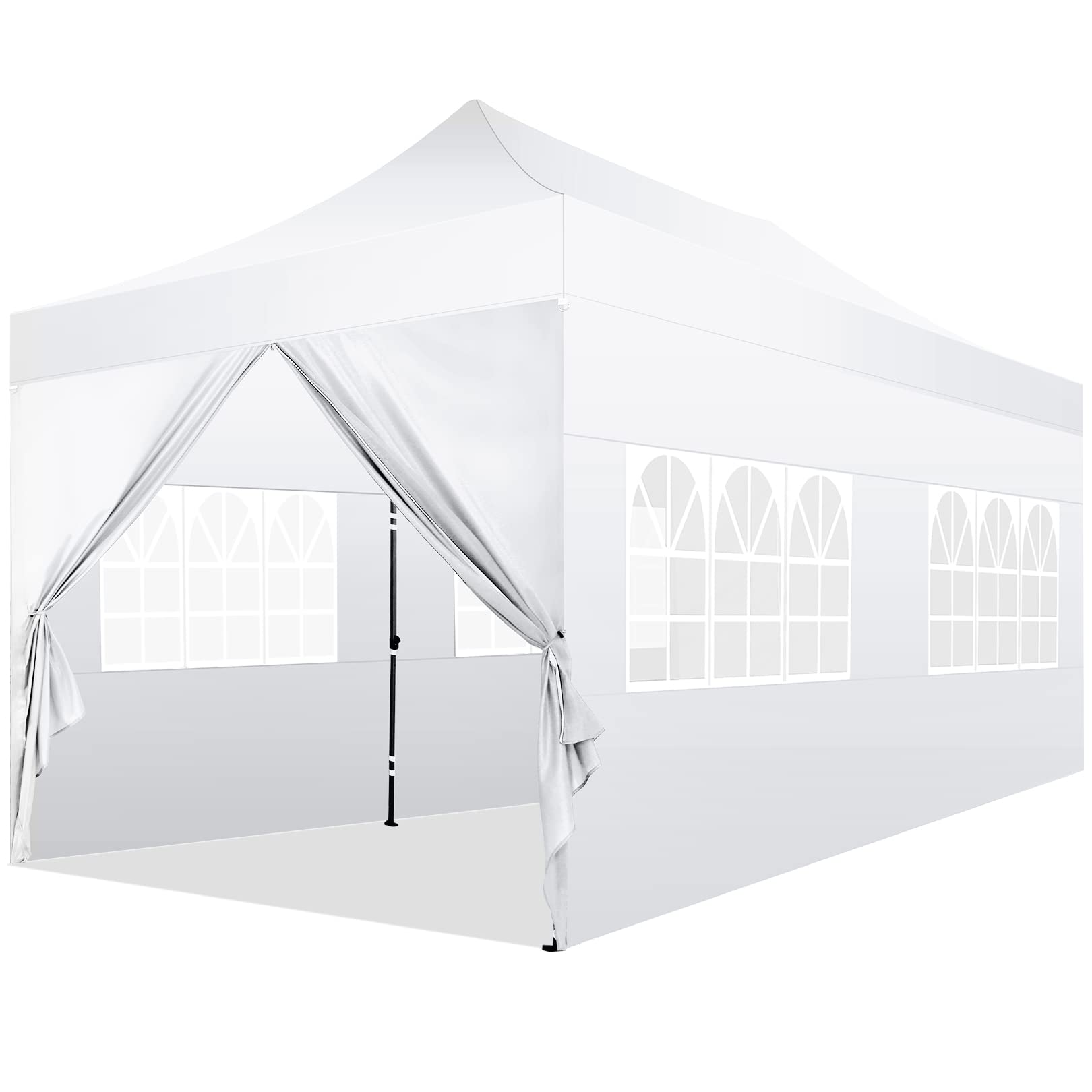 COBIZI 10x20 Pop Up Canopy with 6 Sidewall,Heavy Duty Canopy UPF 50+ All Season Wind Waterproof Commercial Outdoor Wedding Party Tents for Parties Canopy Gazebo with Roller Bag(10 x 20 ft White)