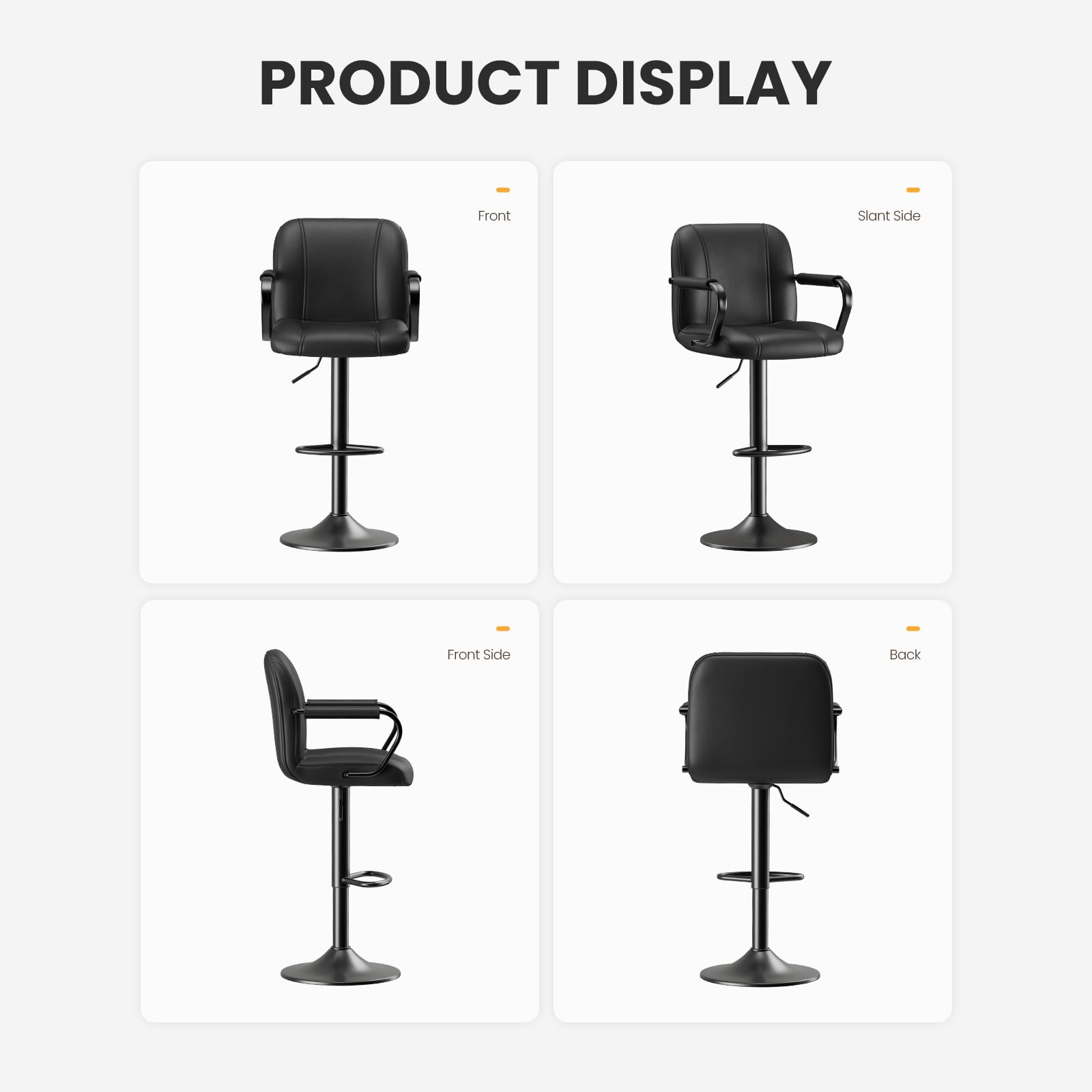 MALOL Set of 4 Kitchen Bar Stools with Armrest and Back - Sillas para Barra de Cocina, Adjustable Barstools for Island Counter, Bar Chairs, Bancos para Barra de Cocina, Black Finish