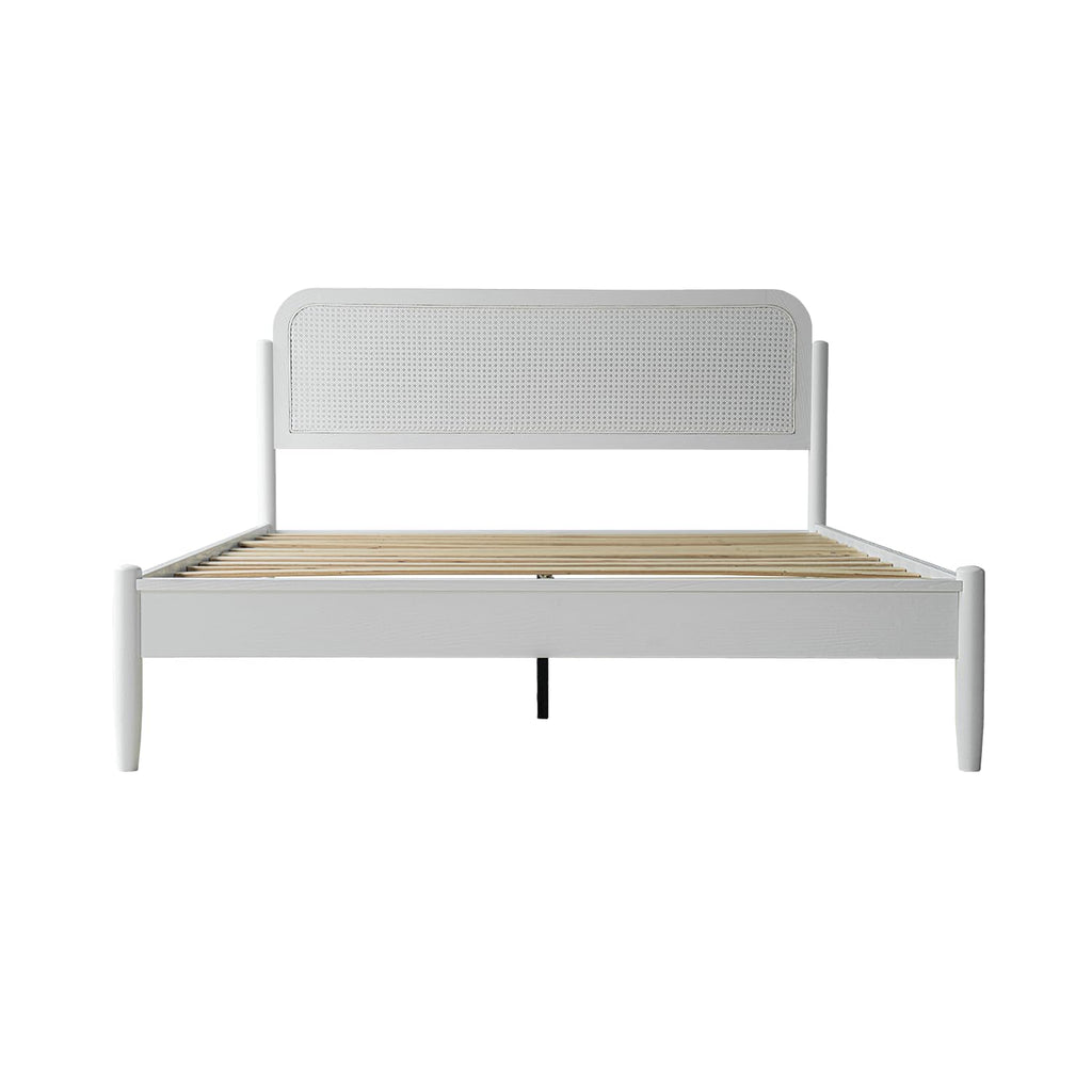 King Size Frame Solid Wood Platform Bed, Headboard & Footboard, 12 Durable Slatted Base, Metal Legs, No Box Spring Needed, Anti-Slip & Noise-Free, Easy Assembly, Pure White Finish JMK-39