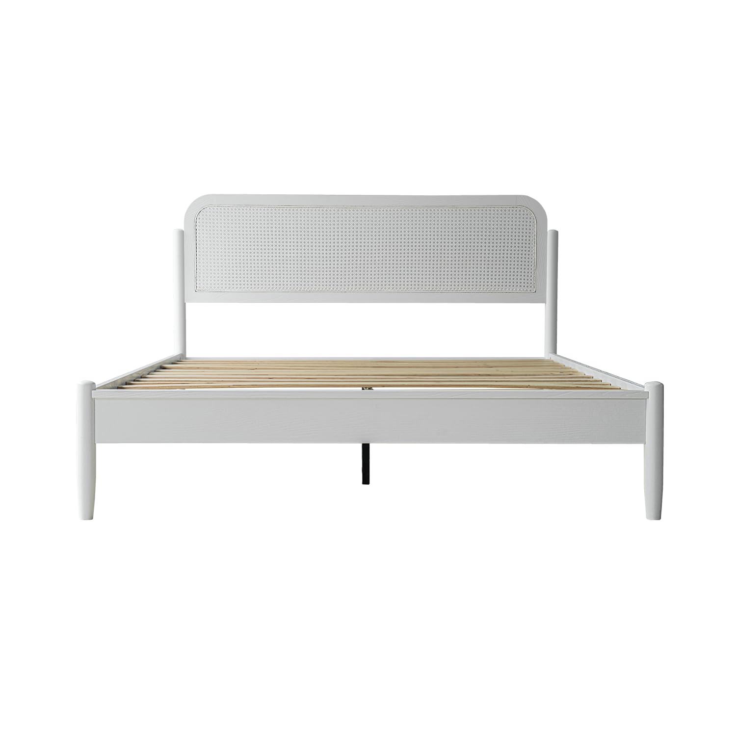 King Size Frame Solid Wood Platform Bed, Headboard & Footboard, 12 Durable Slatted Base, Metal Legs, No Box Spring Needed, Anti-Slip & Noise-Free, Easy Assembly, Pure White Finish JMK-39