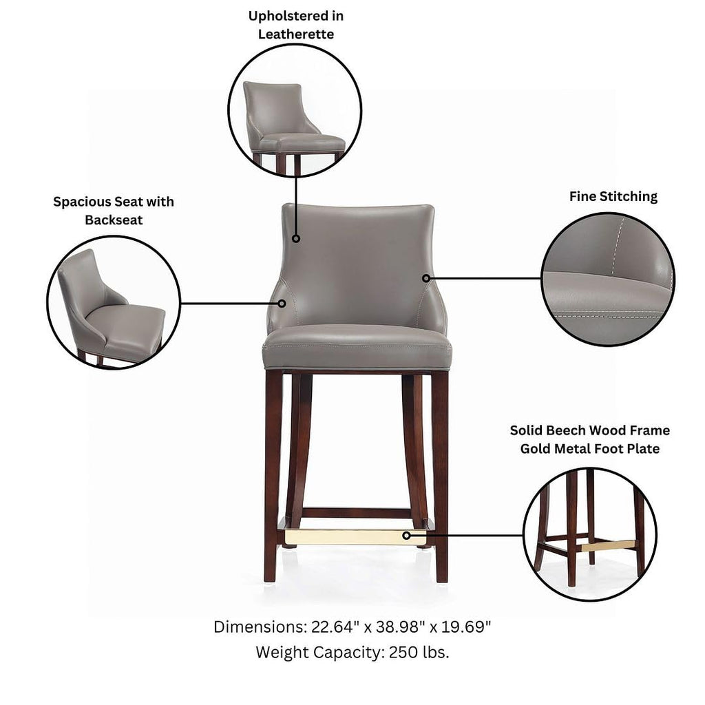 Manhattan Comfort Shubert Counter Stool with Backseat | Upholstered Leatherette, Beech Wood Legs | Perfect Bar Stool for Bar and Kitchen | Commercial Grade | Fully Assembled, Set of 1, Dark Taupe