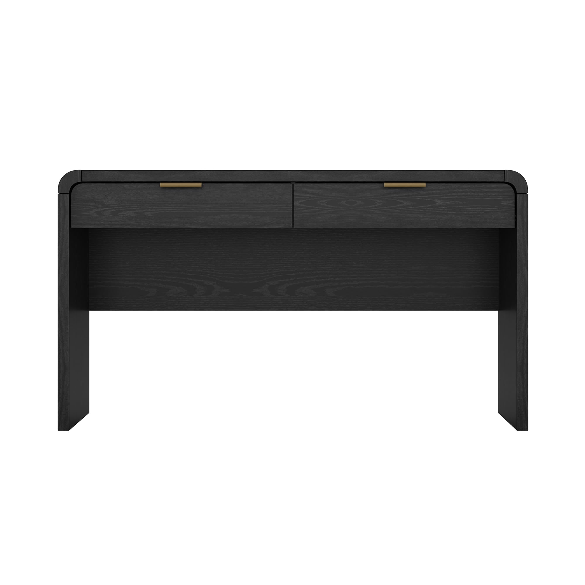 Manhattan Comfort Grace 54" Modern Office Desk with 2 Drawers, Wood Table with Metal Recessed Handles for Work from Home, Study, Craft, Stylish Executive Desk, Black and Gold