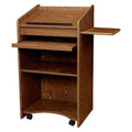 Pemberly Row Aristocrat Modern Wood Lectern, Non-Sound Podium with Slide-Out A/V Shelf & Storage, Medium Oak