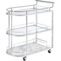 BOWERY HILL Contemporary Serving Cart, Chrome Finish with Clear Glass Shelves, Oval 3-Tier Design, 4 Caster Wheels, 37 in L x 20 in W x 33 in H, Modern Metal Frame for Barware and Kitchen Use
