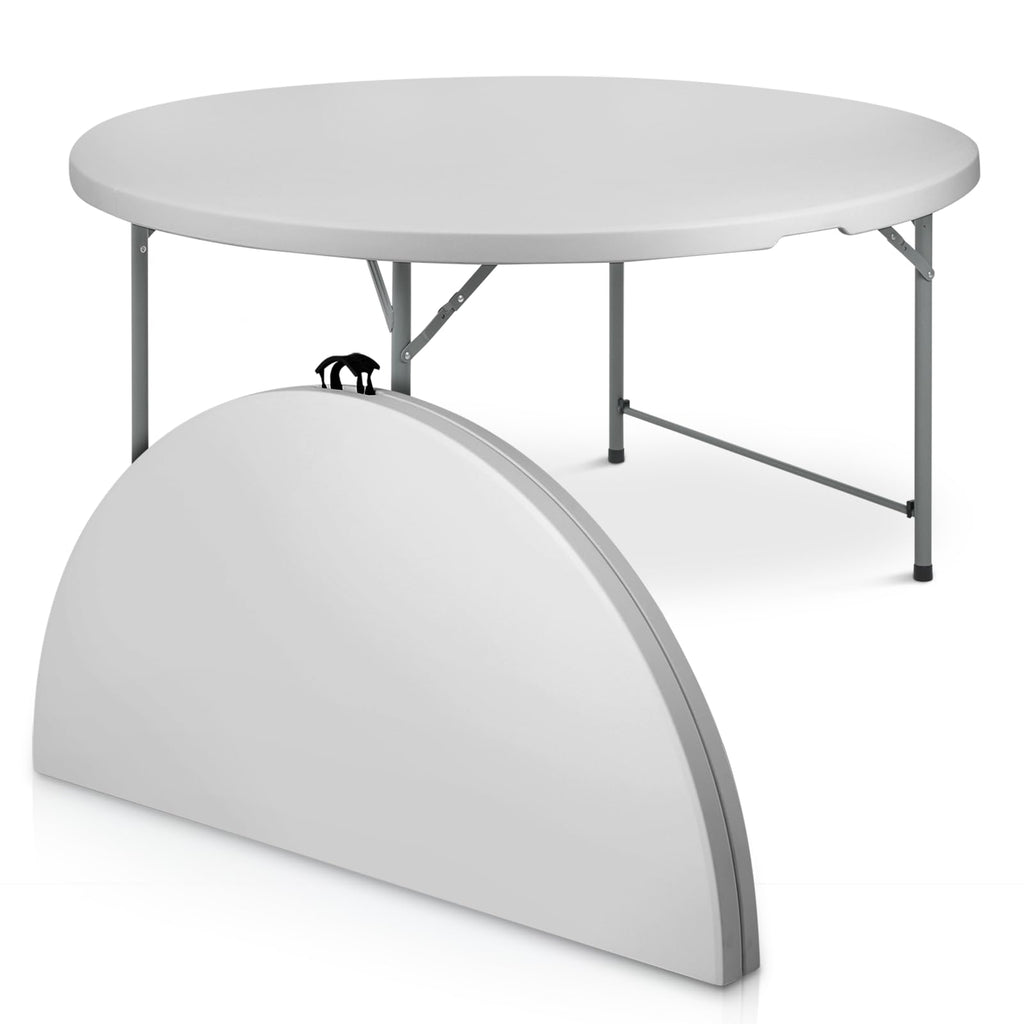 Athena Collection 5.5ft Folding Table, Portable Plastic Round Table Foldable Card Desk, Indoor Outdoor Collapsible Craft Desk Dining with Lock & Handle for Commercial Party Camping, Grey