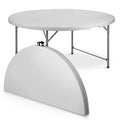 Athena Collection 5.5ft Folding Table, Portable Plastic Round Table Foldable Card Desk, Indoor Outdoor Collapsible Craft Desk Dining with Lock & Handle for Commercial Party Camping, Grey