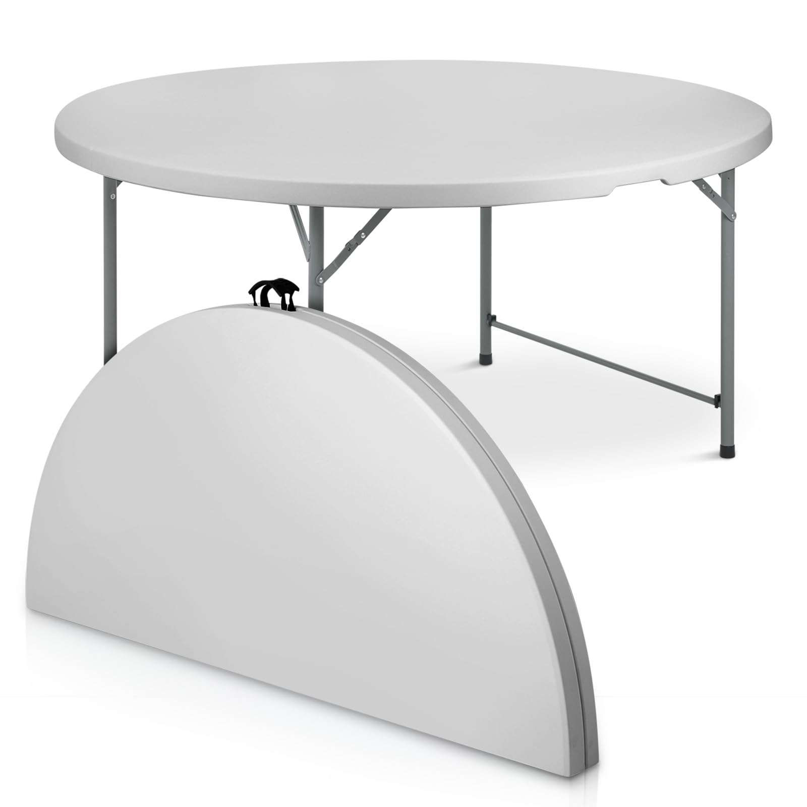 Athena Collection 5.5ft Folding Table, Portable Plastic Round Table Foldable Card Desk, Indoor Outdoor Collapsible Craft Desk Dining with Lock & Handle for Commercial Party Camping, Grey