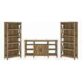 Bush Furniture Key West Tall TV Stand with Set of 2 Bookcases, Farmhouse Entertainment Center for 65 Inch Television, 17D x 60W x 66H, Reclaimed Pine