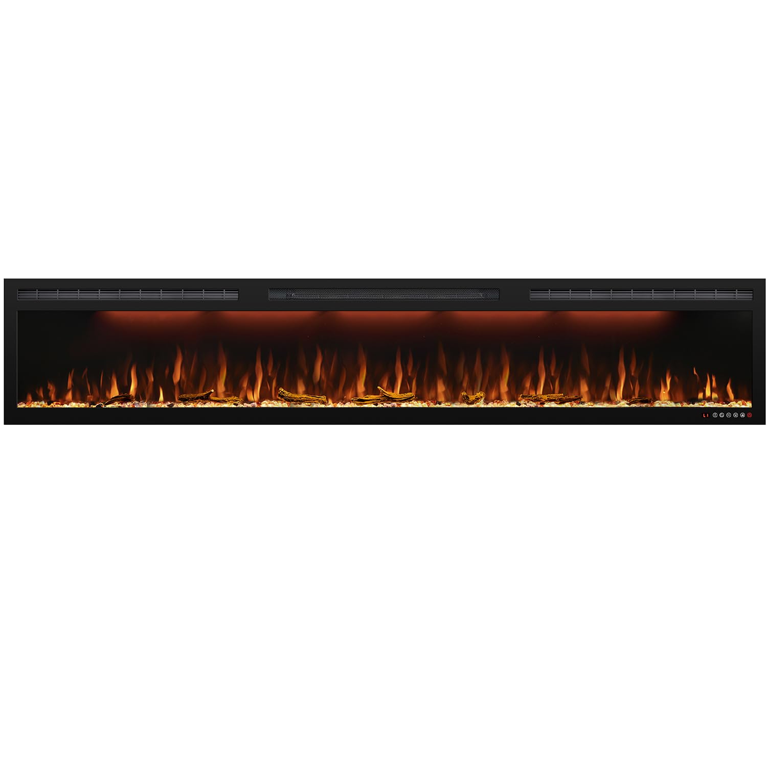 88" Electric Fireplace, Recessed/in-Wall or Wall Mounted, Large Linear 80-90", Ultra-Narrow Frame, 3 Flame Colors & Top Lighting, Timer, Remote, Log & Crystal Media, 1500W Heater