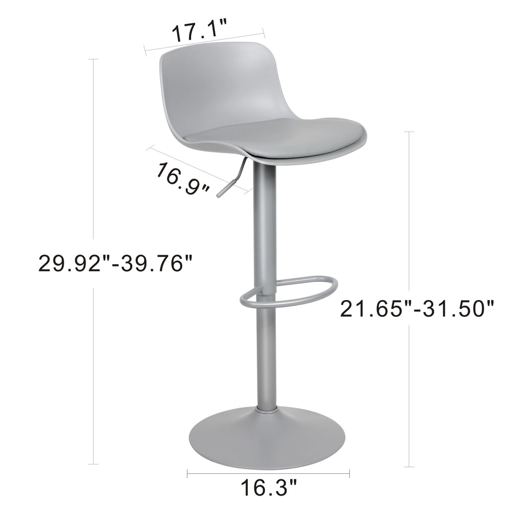 Kidol & Shellder Bar Stools Set of 4 Adjustable Counter Height Barstools Modern PU Leather Swivel Tall Bar Chairs Upholstered Bar Stool with Back for Kitchen Island（Gray）