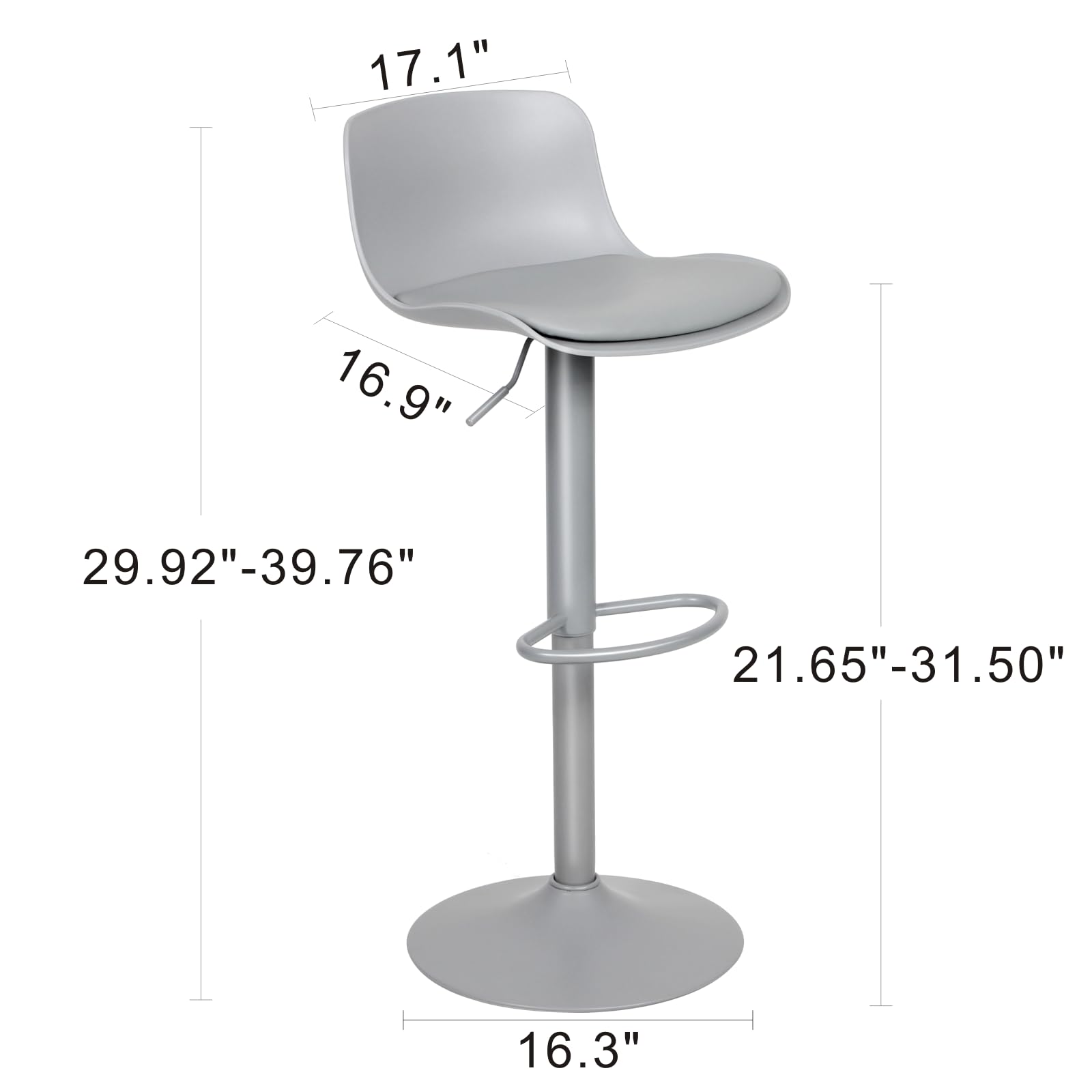 Kidol & Shellder Bar Stools Set of 4 Adjustable Counter Height Barstools Modern PU Leather Swivel Tall Bar Chairs Upholstered Bar Stool with Back for Kitchen Island（Gray）