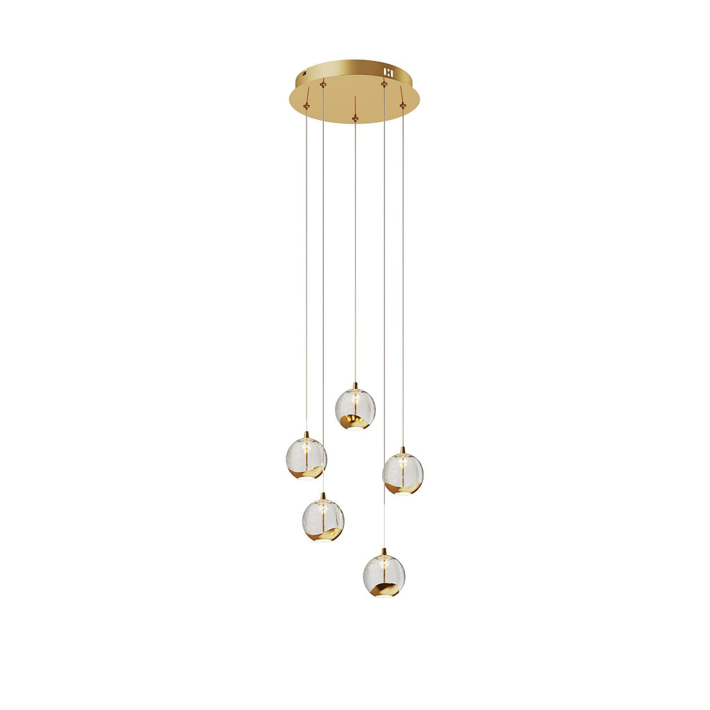 Lucande 5-Light Modern Gold Glass Globe Chandelier, Hanging Cluster Pendant Light Kitchen Island & Foyer Chandelier, Warm White 3000K, Brushed Gold Pendant Lights Cluster, Ø 11.03 in