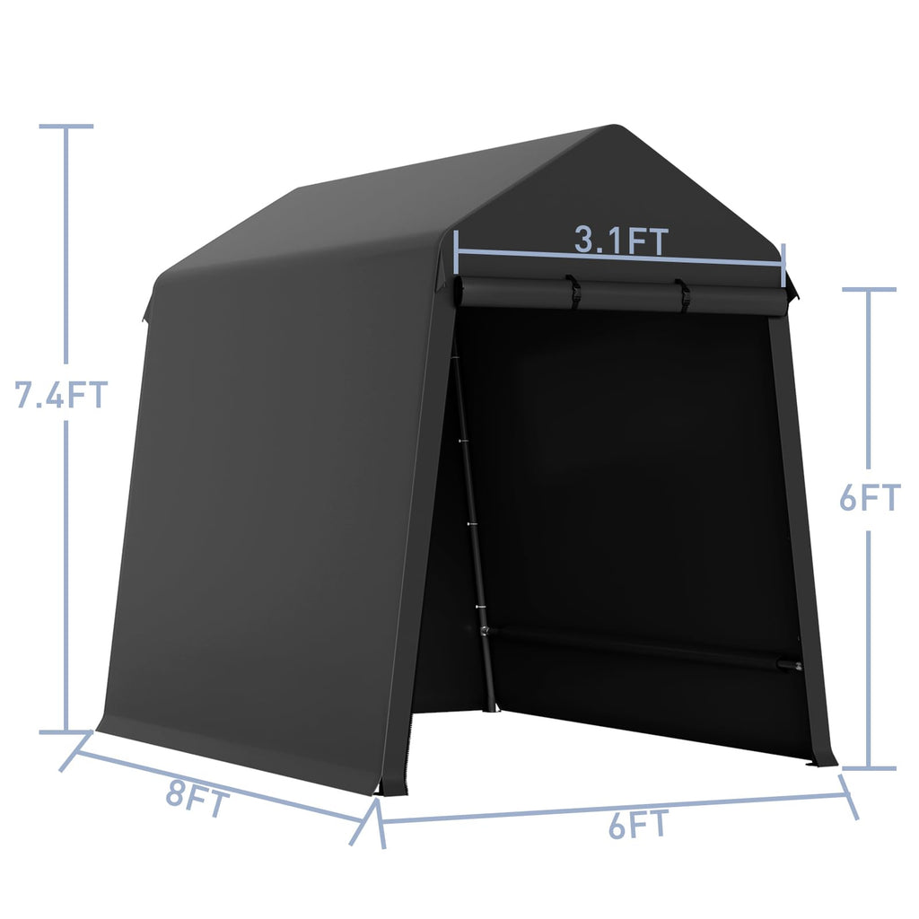 7x12 FT Heavy-Duty Portable Garage, Outdoor Storage Shelter Shed with Zipper Doors - Waterproof UV Resistant Carport Tent for Motorcycle, ATV, Lawn Equipment,Black