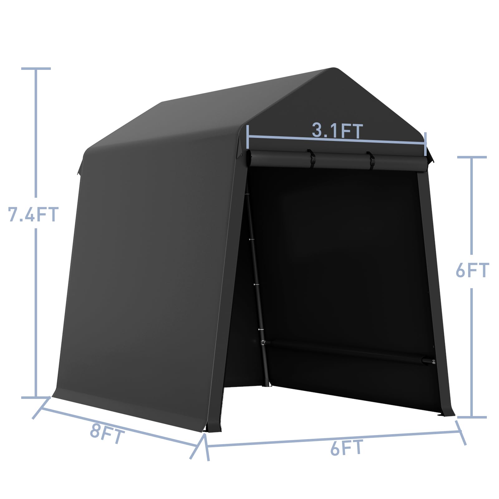 7x12 FT Heavy-Duty Portable Garage, Outdoor Storage Shelter Shed with Zipper Doors - Waterproof UV Resistant Carport Tent for Motorcycle, ATV, Lawn Equipment,Black