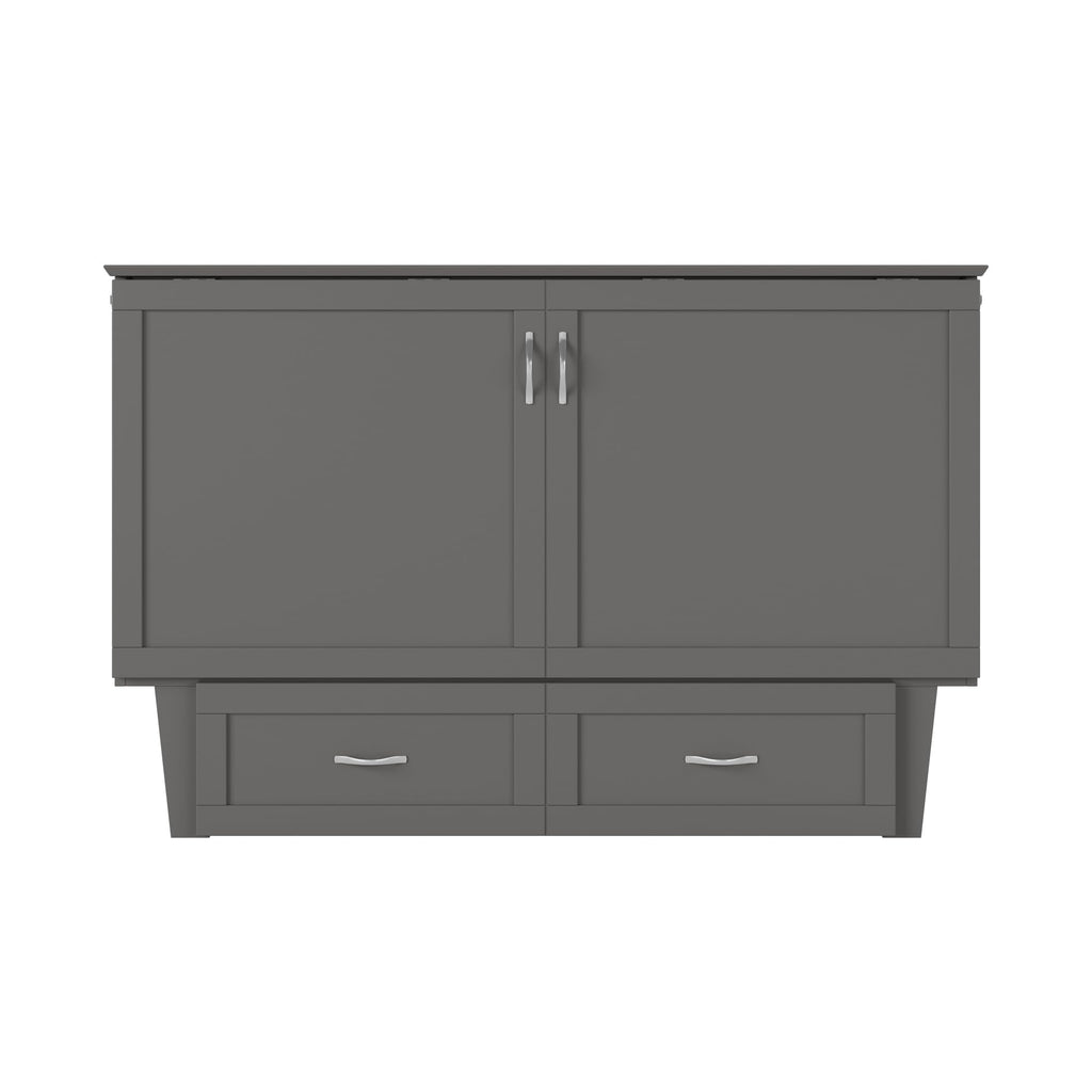AFI, Monroe Queen Murphy Bed Chest with 6" Mattress, Storage Drawer & Built-in USB Charger, Grey