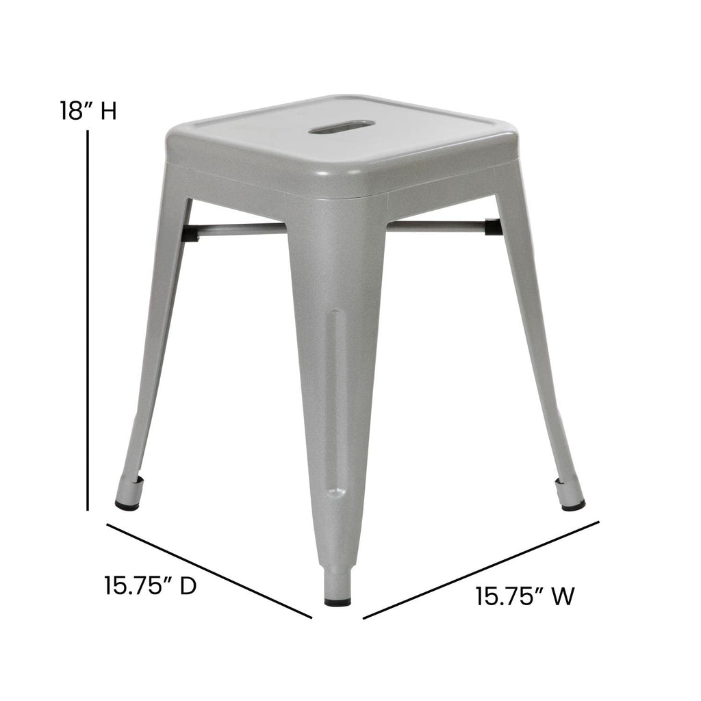 Flash Furniture Metal Dining Table Height Stool - Backless Silver Kai Commercial Grade Stool - 18 Inch Stackable Dining Chair - Set of 4