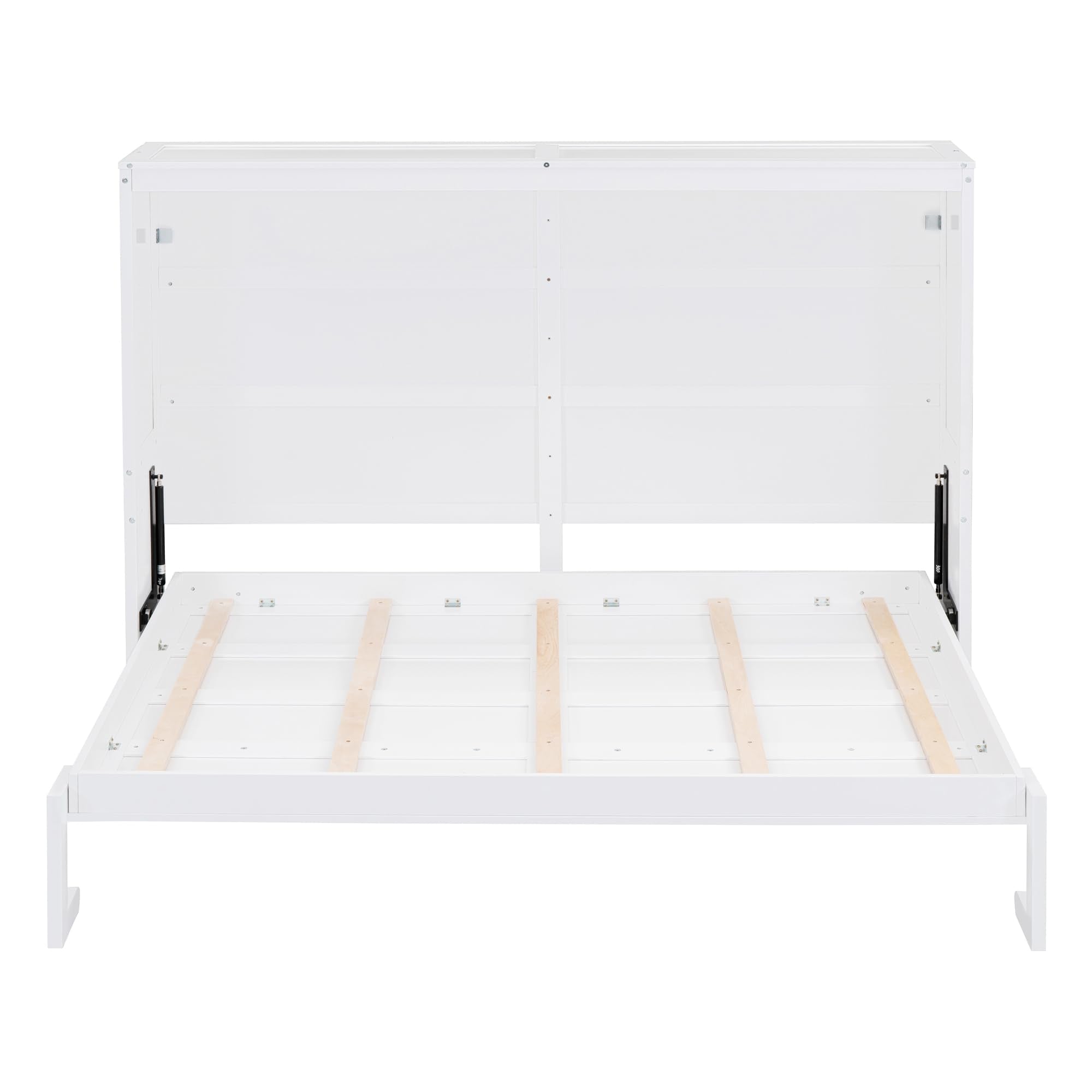 Ball & Cast Murphy Bed Queen Size,Farmhouse Murphy Cabinet with Storage Shelf,Wood Hidden Wall Bed,Foldable Platform Bed,Space-Saving,No Box Spring Needed,White