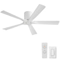 LEDLUX 52 Inch Flush Mount Ceiling Fan No Light - 5 Solid Wood Blades, 6-Speed Reversible DC Motor, Noiseless Low Profile Ceiling Fan without Light for Bedroom Living Room, White