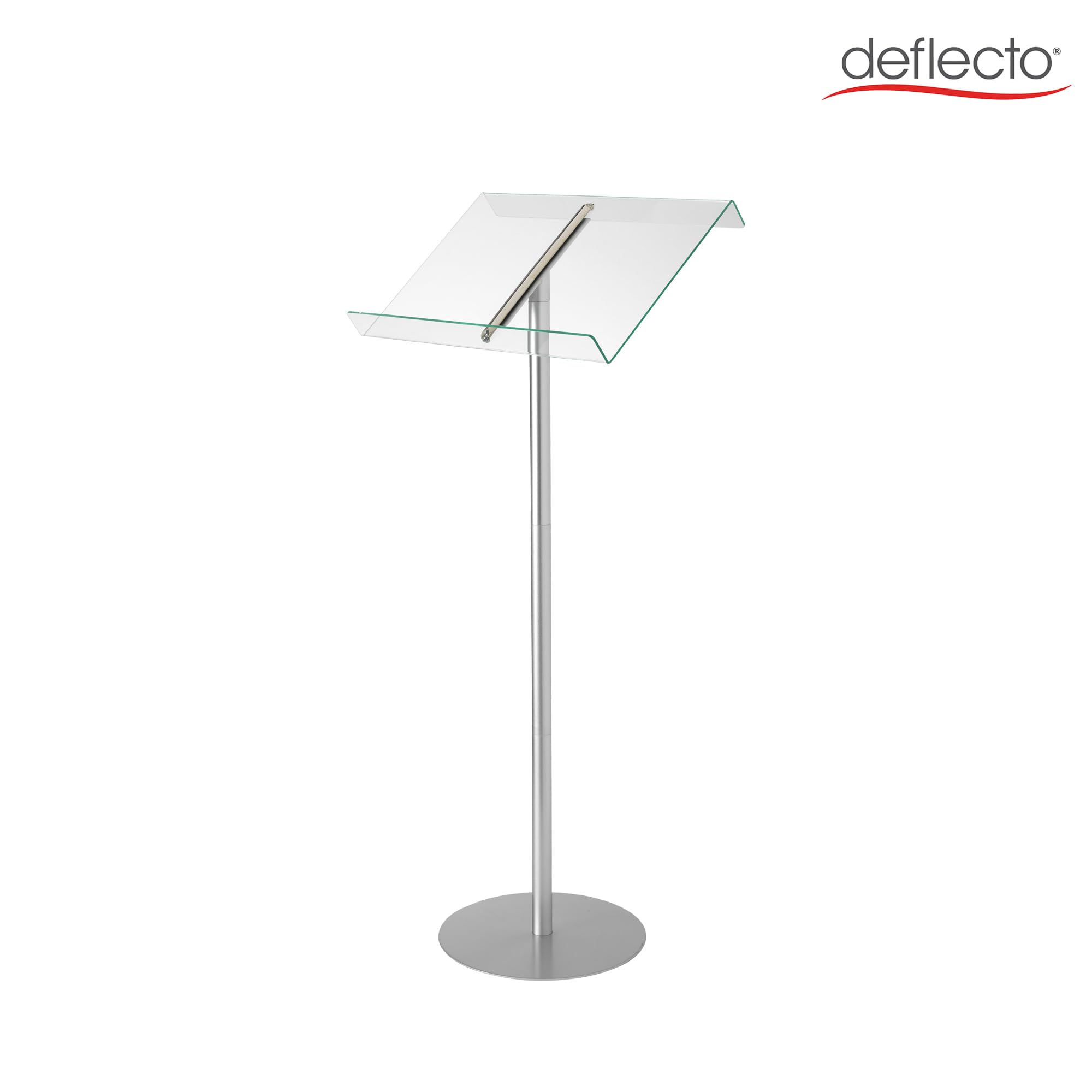 Deflecto Lectern Without Ring Binder Floor Stand – Silver/Clear - Acrylic Sign Holder - Base Stand for Speech - Music Stands