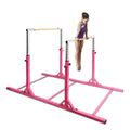 Costzon Double Horizontal Bars, Junior Gymnastic Training Parallel Bars w/ 11-Level 38-55" Adjustable Heights, Converted Single Bar, 264lbs Capacity, Ideal for Indoors, Outdoors, Home Practice (Pink)