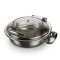 Glownary Voyage Round Stainless Steel Induction Chafer, 6 Qt, Glass Top with Soft-Close Lid, Silver Mirror-Polished Finish, 18 Inch