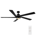 WINGBO 64" DC Ceiling Fan with Lights, 5 Carved Solid Wood Blades, 6-Speed Reversible DC Motor, Matte Black Finish Ceiling Fan with Remote, Black