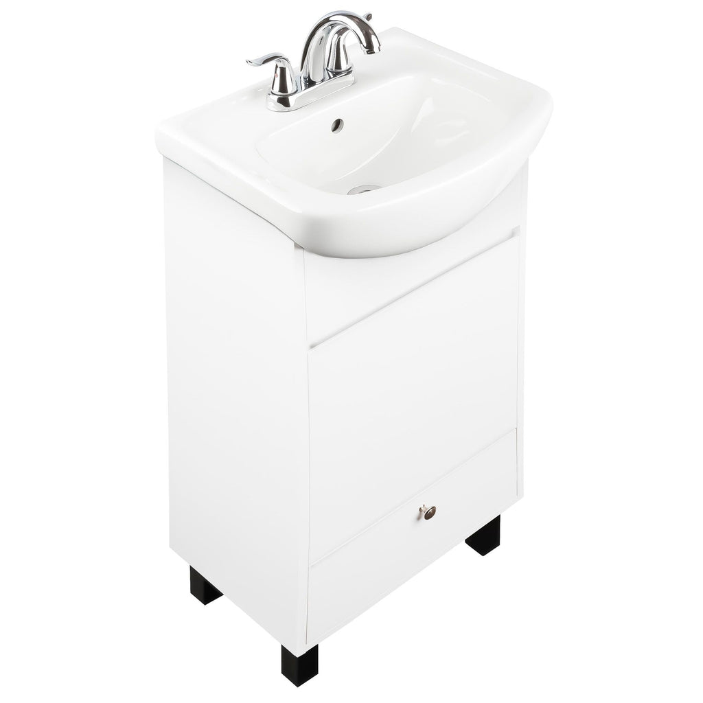 Fine Fixtures Petite 18 Inch Bathroom Vanity with Sink, Small Freestanding Bathroom Cabinet, Space-Saving Vanity Sink Combo Design, Dual Storage, Satin White