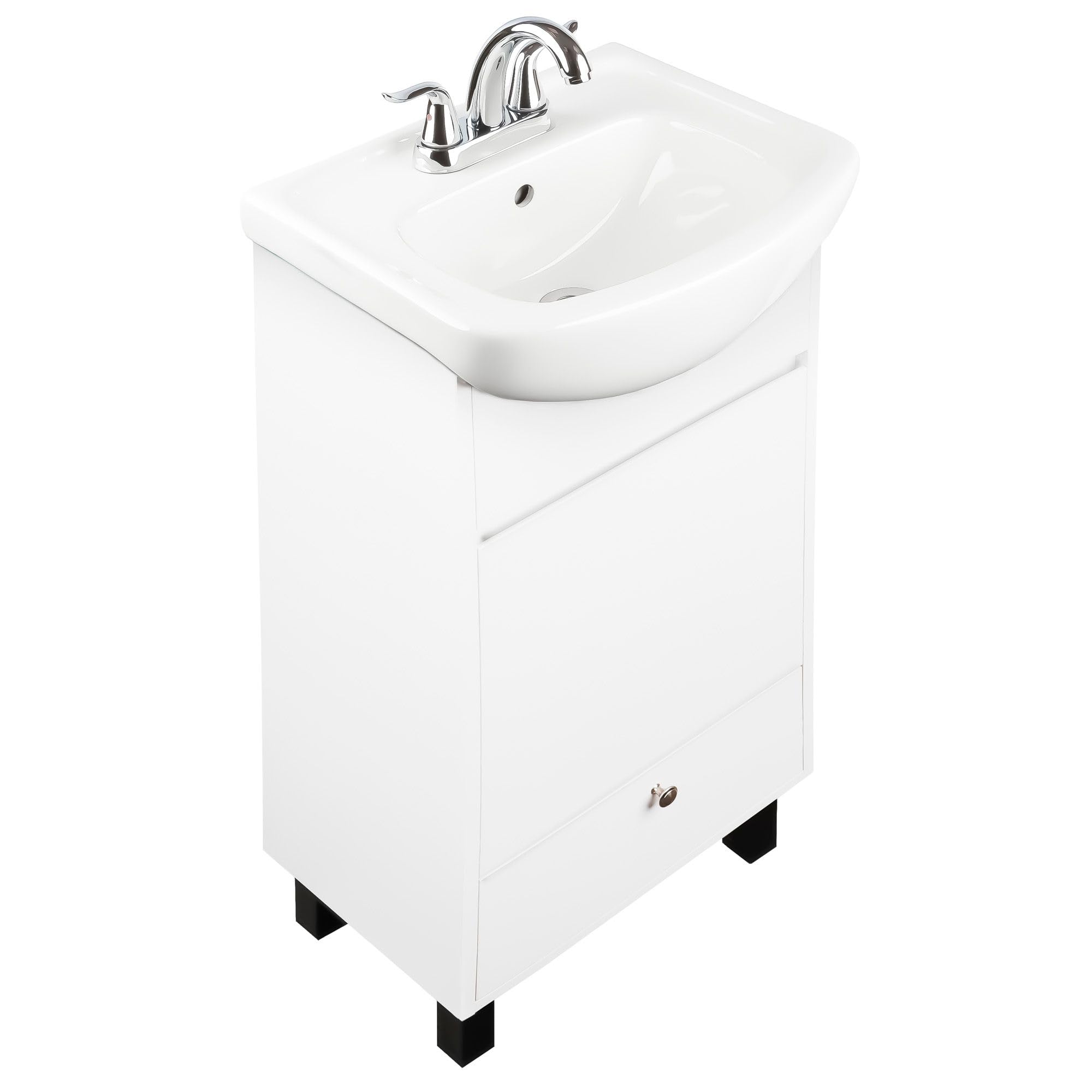 Fine Fixtures Petite 18 Inch Bathroom Vanity with Sink, Small Freestanding Bathroom Cabinet, Space-Saving Vanity Sink Combo Design, Dual Storage, Satin White