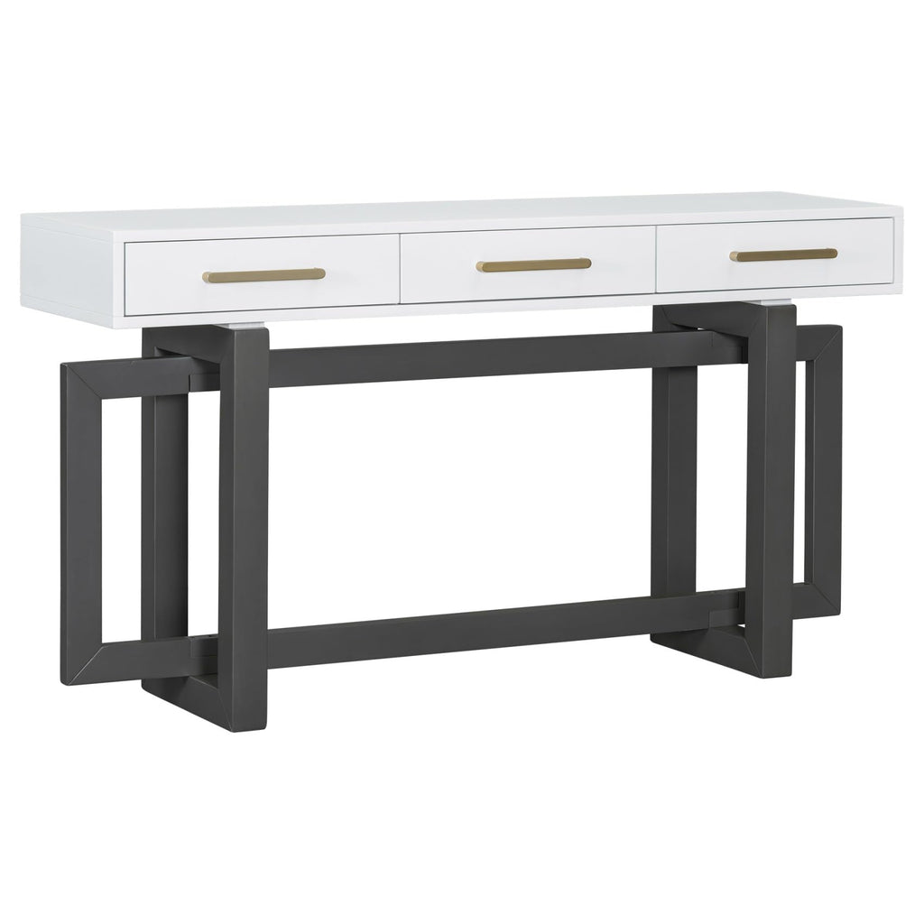 57” Console Sofa Table with 3 Storage Drawers, Modern Long Narrow Behind Couch Furniture for Living Room, Entryway, Foyer, Entrance, Hallway, Front Door, Corridor, Grey and White