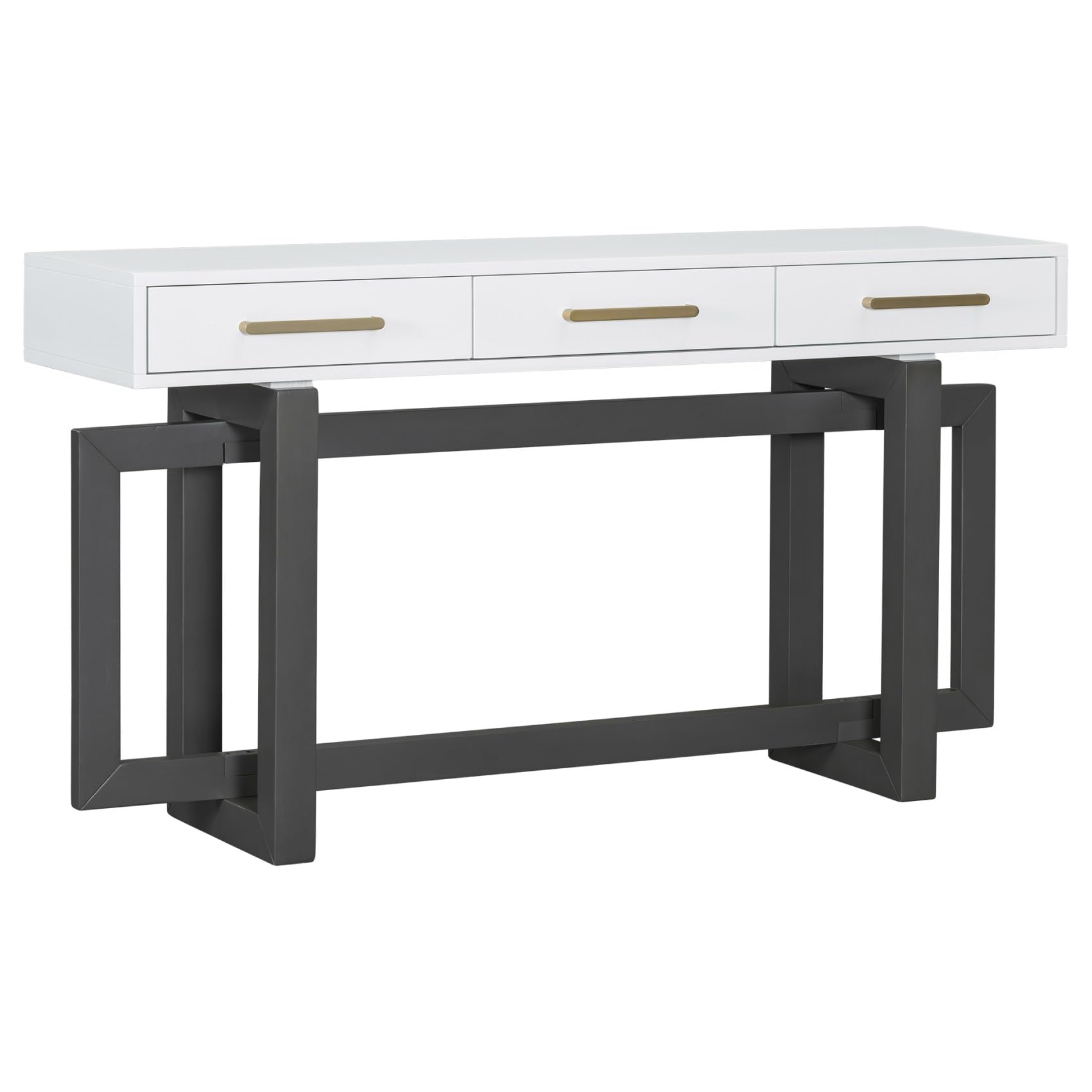 57” Console Sofa Table with 3 Storage Drawers, Modern Long Narrow Behind Couch Furniture for Living Room, Entryway, Foyer, Entrance, Hallway, Front Door, Corridor, Grey and White