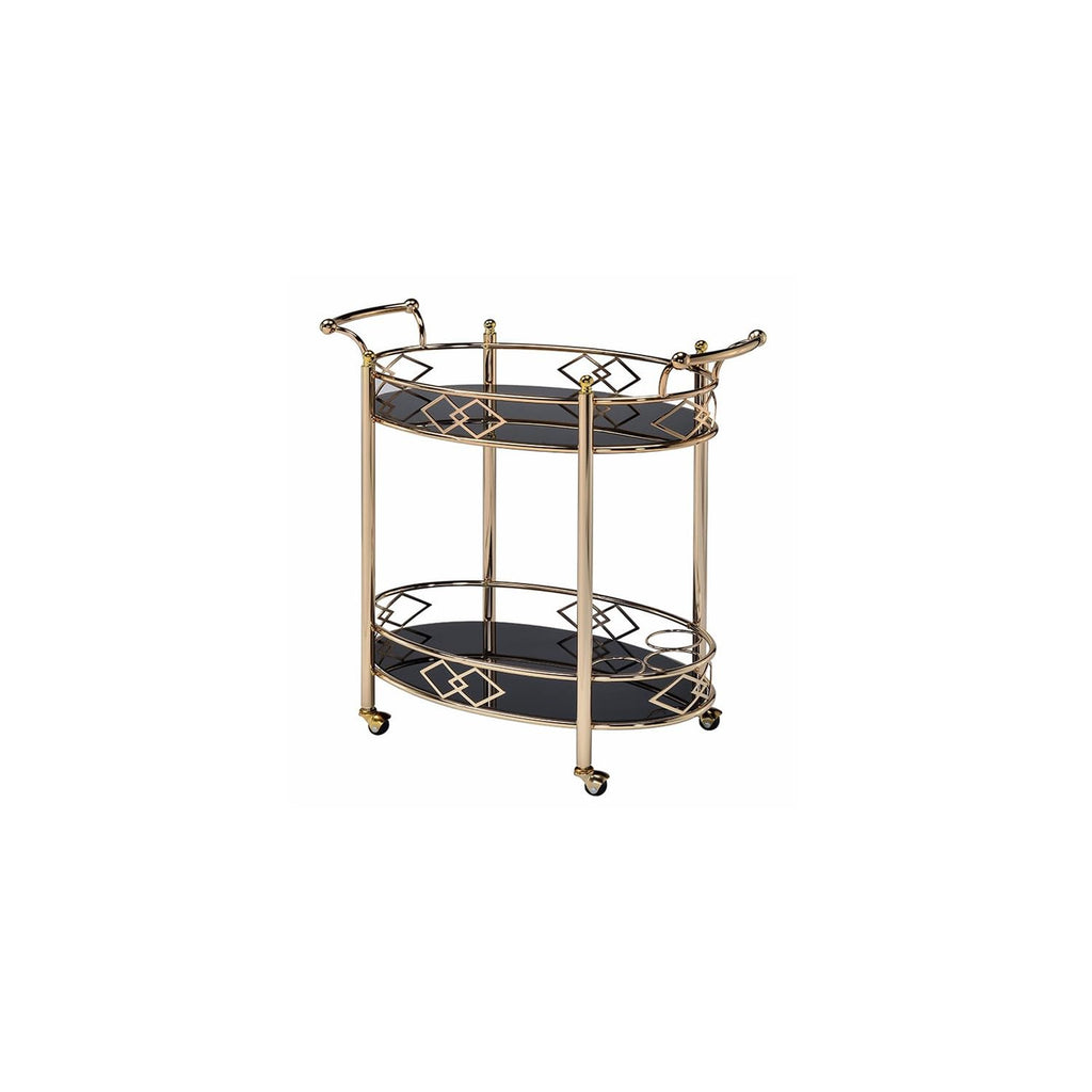 HomeStock Gold Serving Cart with Glass Shelves - Metal Bar Cart, Drink Cart, Kitchen Utility Cart