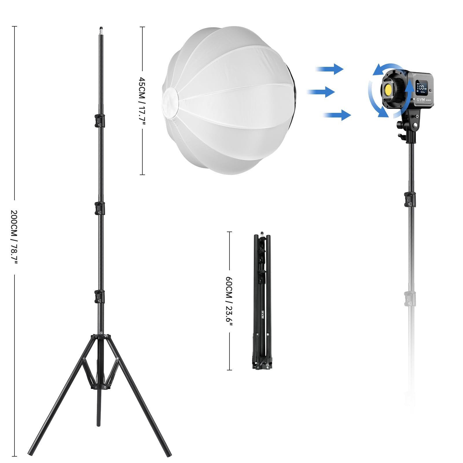 GVM 80W SD80S LED Video Light with Lantern Softbox and Tripod Stand Kit, 5600K Daylight Bowens Mount Studio Light, COB Continuous Output Lighting for Video Recording, APP Control, 12 Scenes, CRI97+