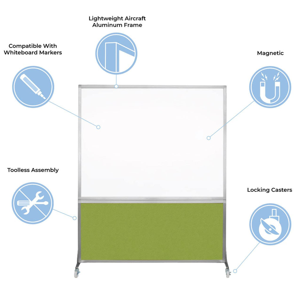 DivideWrite Mobile Whiteboard | Double Sided Dry Erase Board | Portable Office Cubicle Partition | Display for Classrooms, Conference Rooms, Meeting Areas and More | Ocean Fabric 4' Wide X 6' Tall