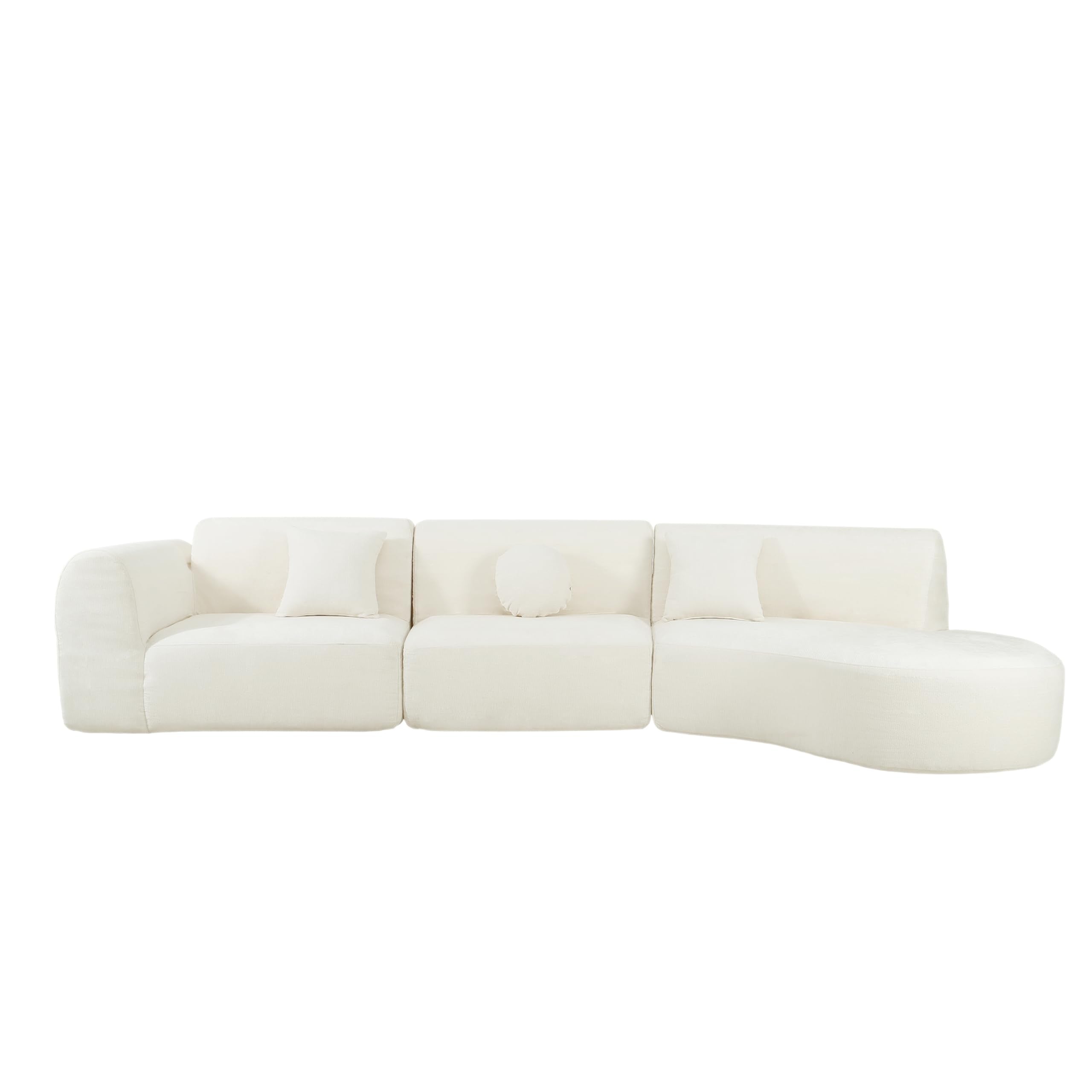 Merax 140" Curved Polyester Sectional Sofa Set, Modern Cloud Couch with Chaise Lounge & 3 Pillows, Fully Assembled for Living Room, Beige