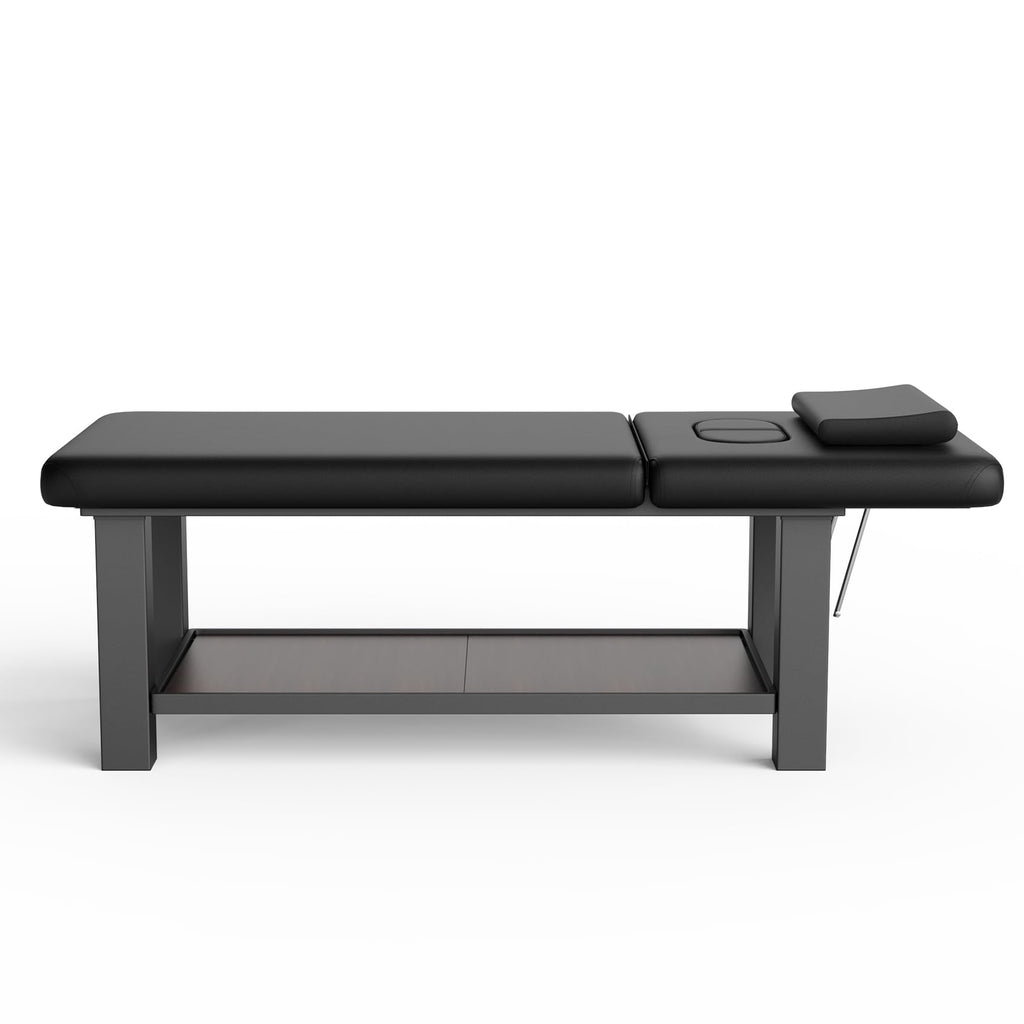 Metal Frame Heavy Duty Stationary Massage Table with Open-Chest & Headrest for Treatment Table, Physical Therapy Table, Spa Facial Professional Massage Bed, Black Leather 31.5'' W x 75.5'' L, 700LBS