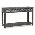 Furniture of America Selyra Modern Contemporary Solid Wood 48-inch Sofa Table with Dented Stainless Steel Accents, Wire Brush and Drawer on Ball-Bearing Glides for Living Room, Ash Gray
